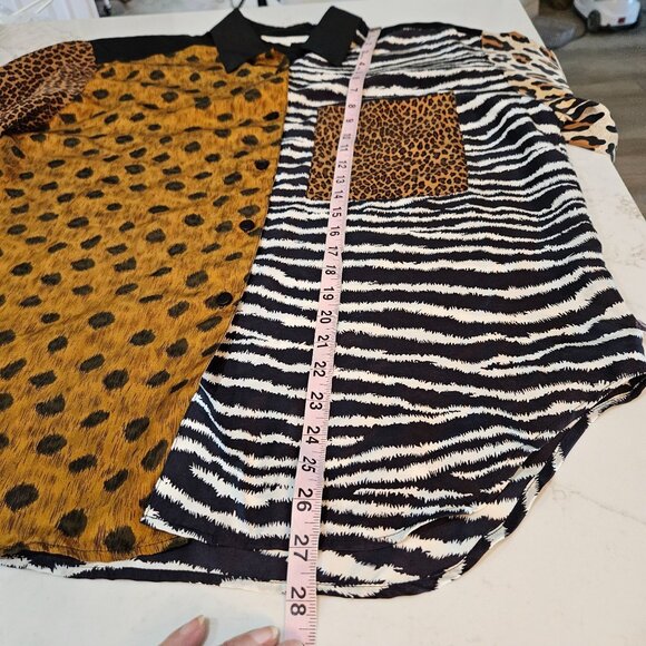 Preston & York Silk Blouse Small Mixed Animal Prints Leopard Zebra Maximalist - Picture 9 of 9